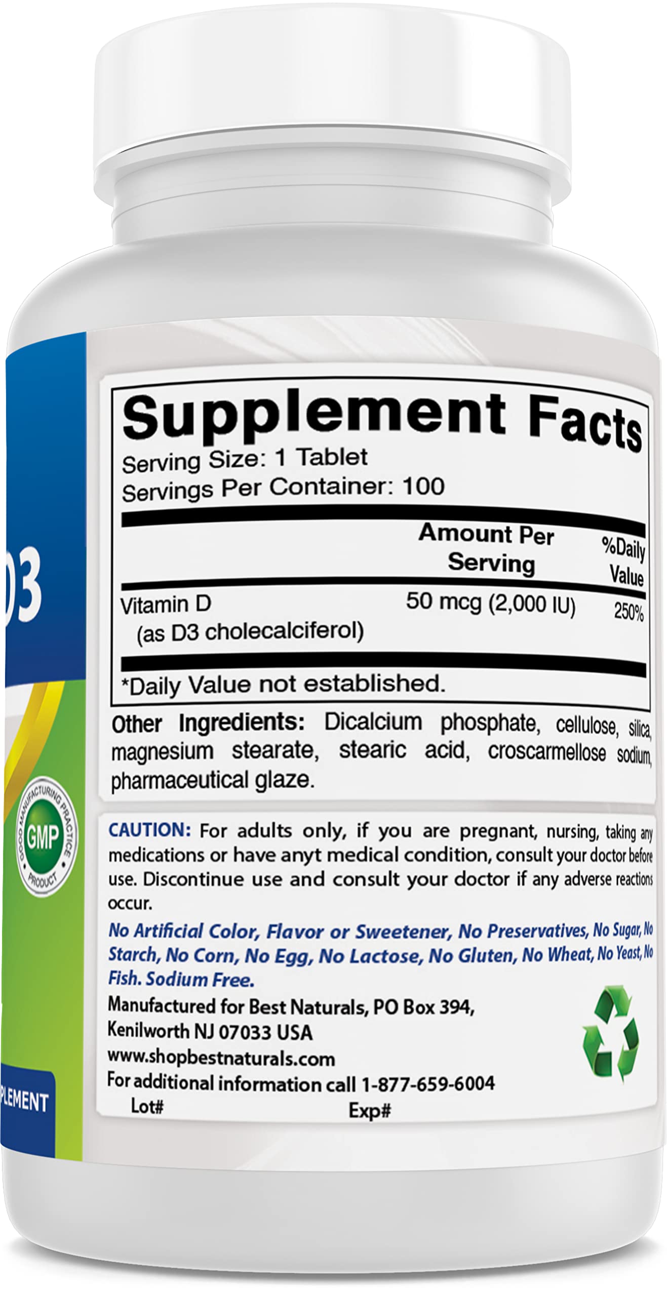 Best Naturals Vitamin D3 2000 IU (50 mcg) – 100 Tablets – Pack of 3