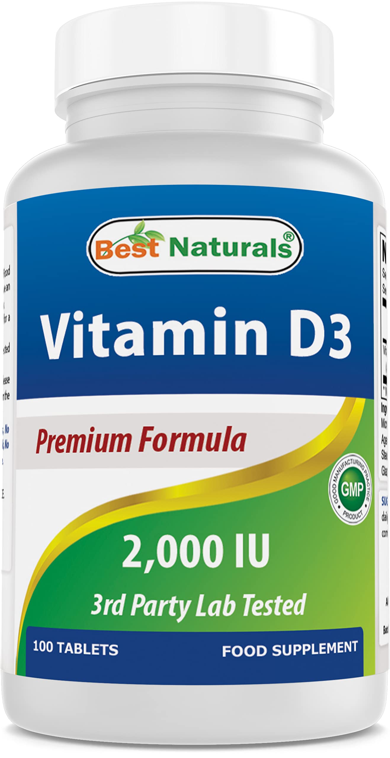Best Naturals Vitamin D3 2000 IU (50 mcg) – 100 Tablets – Immune Support, Strong Bones & Muscle Function