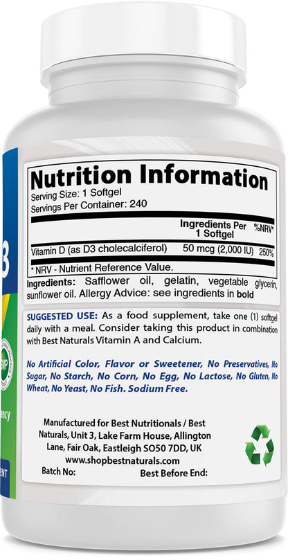 Best Naturals Vitamin D3 2000 IU 240 Softgels