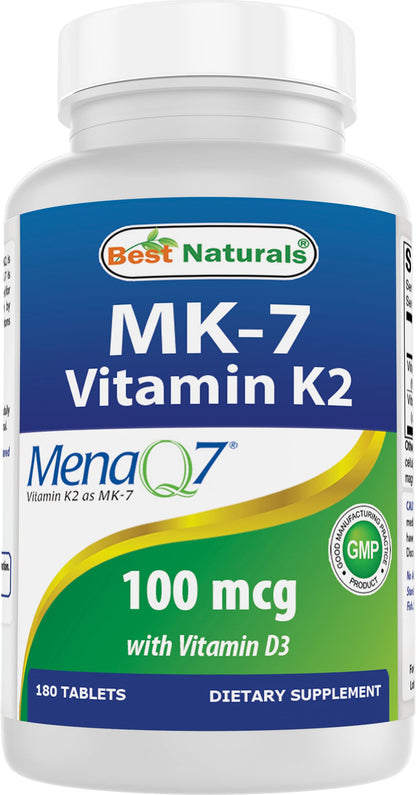 Best Naturals Vitamin K2 MK7 with D3 – 180 Tablets (5,000 IU D3 & 100 mcg K2 MK7) | Non-GMO, USA Made