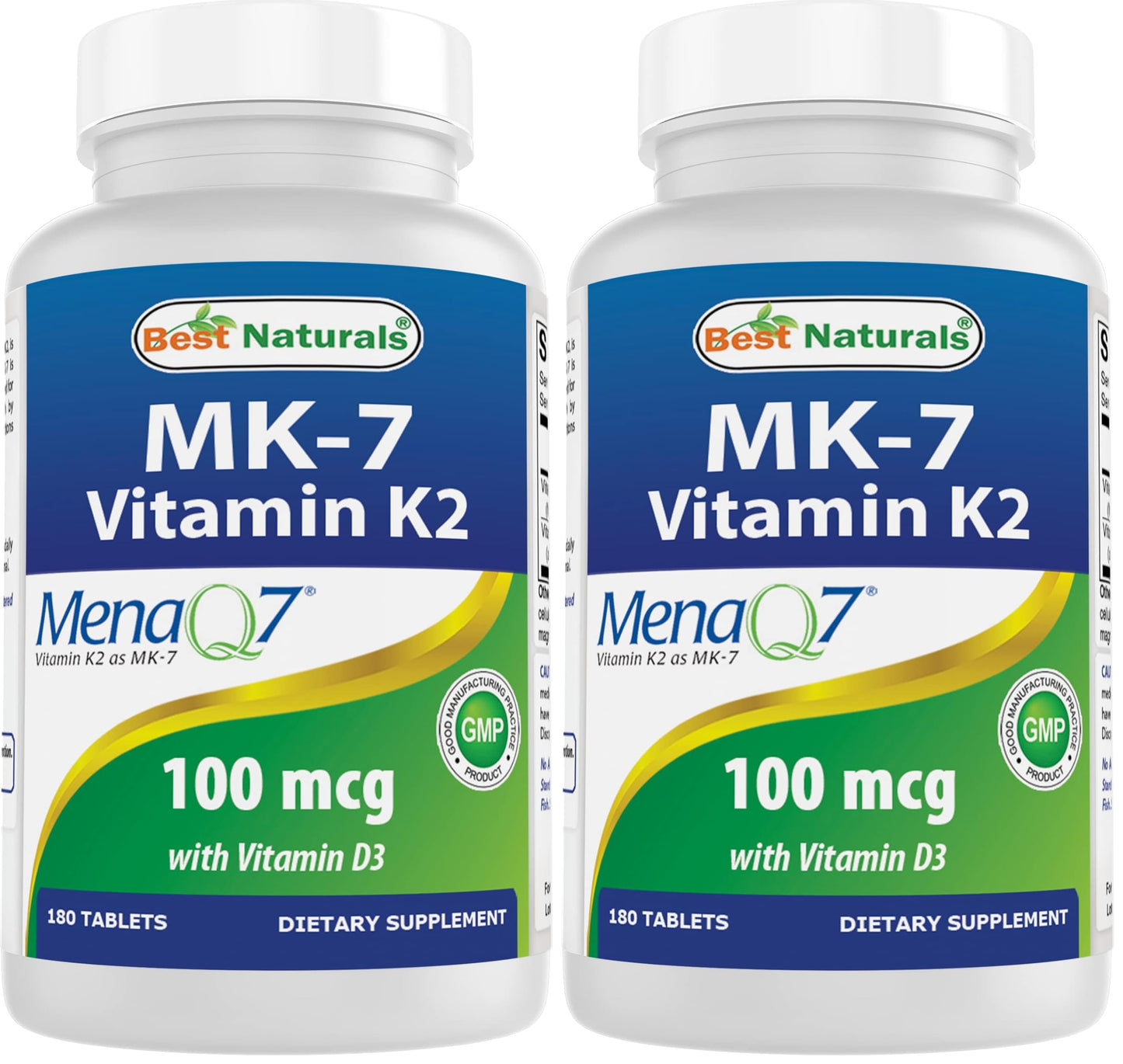 Best Naturals Vitamin K2 MK7 with D3 – 5000 IU Vitamin D3 & 100 mcg K2 MK7, 180 Tablets (Pack of 2)