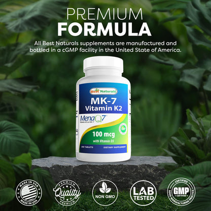 Best Naturals Vitamin K2 MK7 with D3 – 5000 IU Vitamin D3 & 100 mcg K2 MK7, 180 Tablets (Pack of 2)