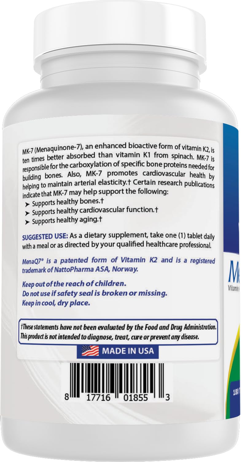 Best Naturals Vitamin K2 MK7 with D3 – 5000 IU Vitamin D3 & 100 mcg K2 MK7, 180 Tablets (Pack of 2)