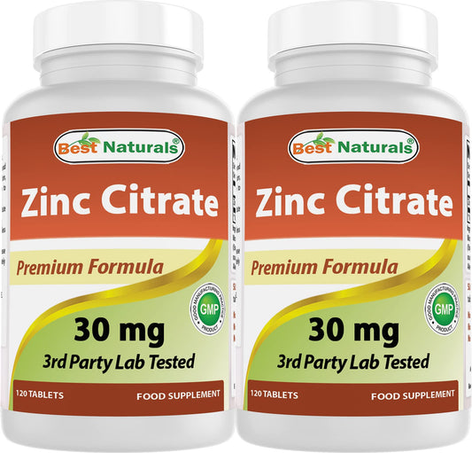 Best Naturals Zinc 30mg (Zinc Citrate) - 120 Tablets Pack of 2 - Immune Support BritishVita | Premium UK Vitamins & Wellness Supplements