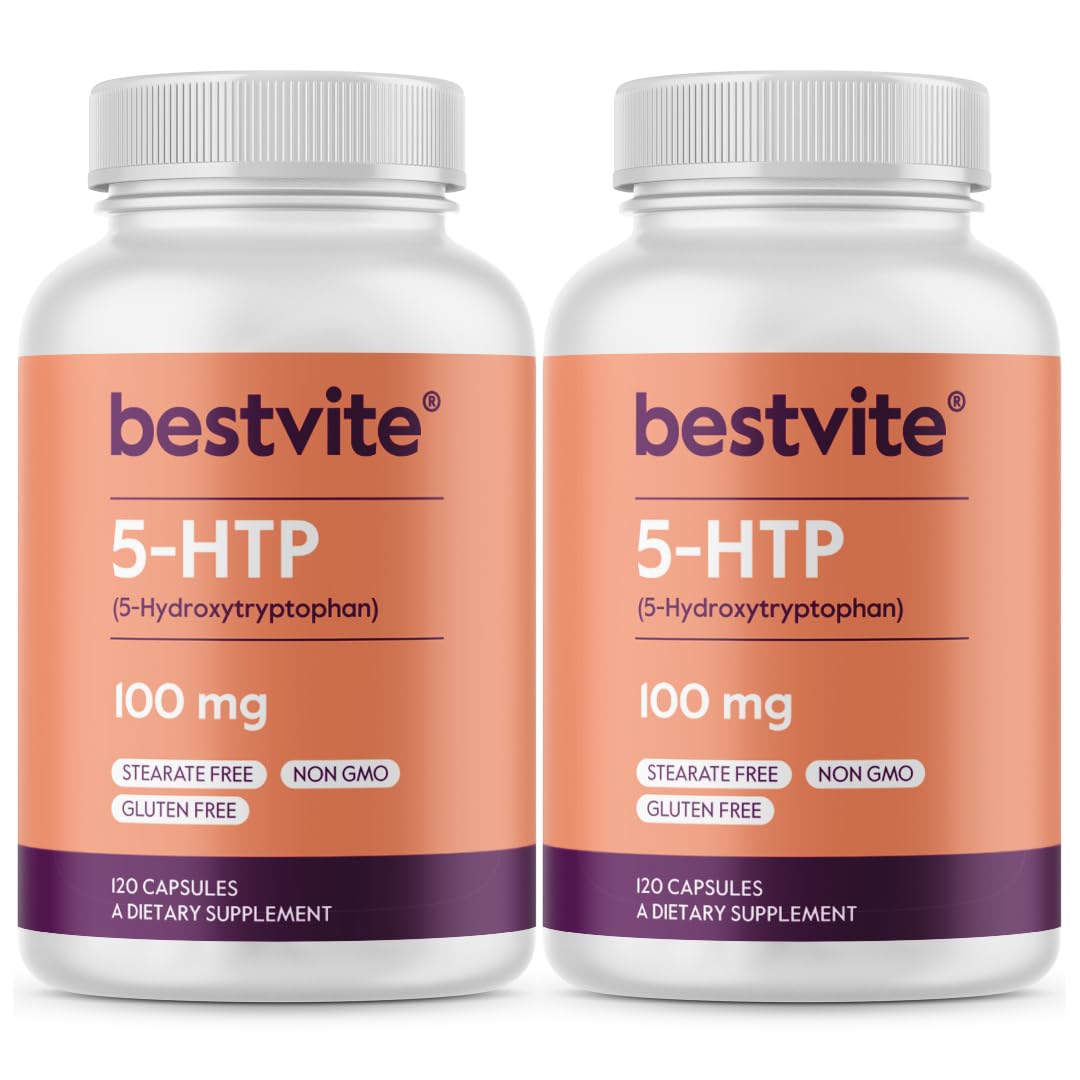 BESTVITE 5-HTP 100mg (240 Capsules) - No Stearates, Gluten Free, Non-GMO