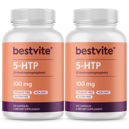 BESTVITE 5-HTP 100mg (240 Capsules) - No Stearates, Gluten Free, Non-GMO