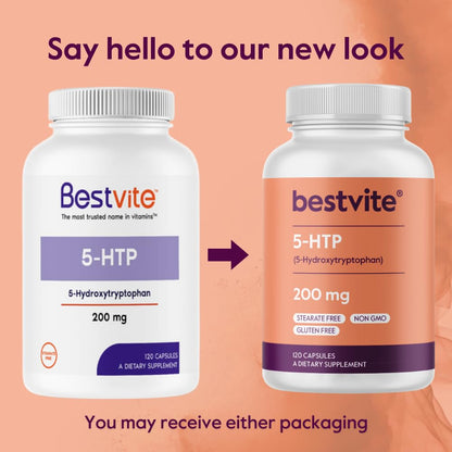 BESTVITE 5-HTP 200mg Capsule - 240 Caps | Gluten Free, Non-GMO, No Stearates