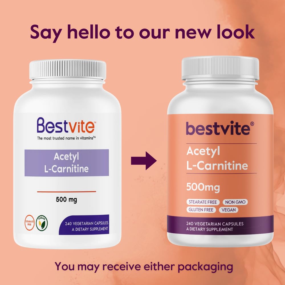 BESTVITE Acetyl L-Carnitine 500mg – 240 Vegan Capsules, No Stearates, Gluten Free, Non-GMO