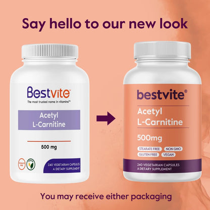 BESTVITE Acetyl L-Carnitine 500mg – 240 Vegan Capsules, No Stearates, Gluten Free, Non-GMO