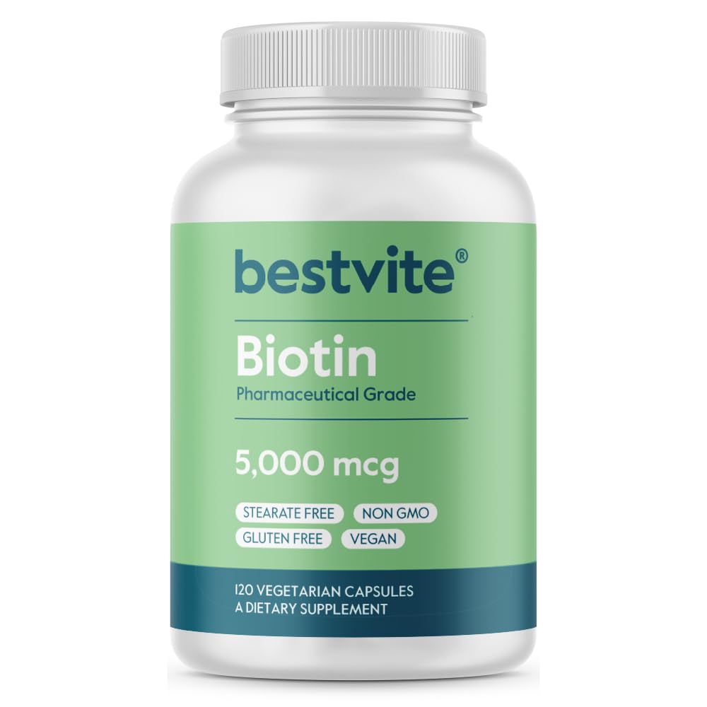 BESTVITE Biotin 5000mcg – 120 Vegetarian Capsules | No Stearates | Vegan | Gluten Free