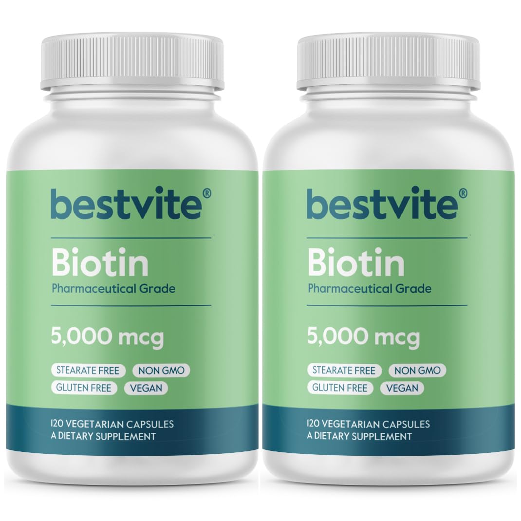 BESTVITE Biotin 5000mcg – 240 Veggie Capsules | Hair, Skin & Nails | Vegan