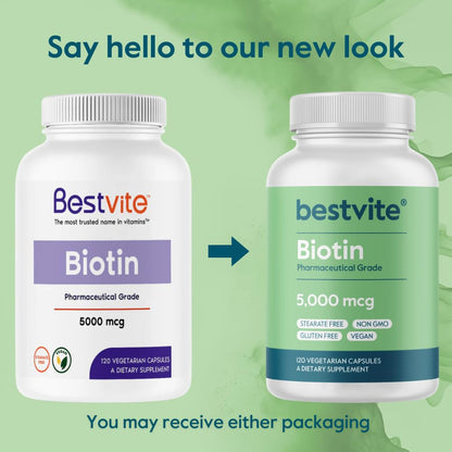 BESTVITE Biotin 5000mcg – 120 Vegetarian Capsules | No Stearates | Vegan | Gluten Free