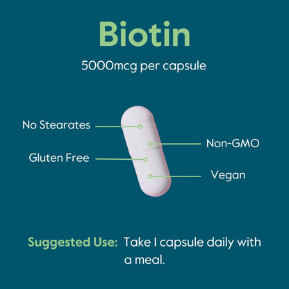 BESTVITE Biotin 5000mcg – 120 Vegetarian Capsules | No Stearates | Vegan | Gluten Free