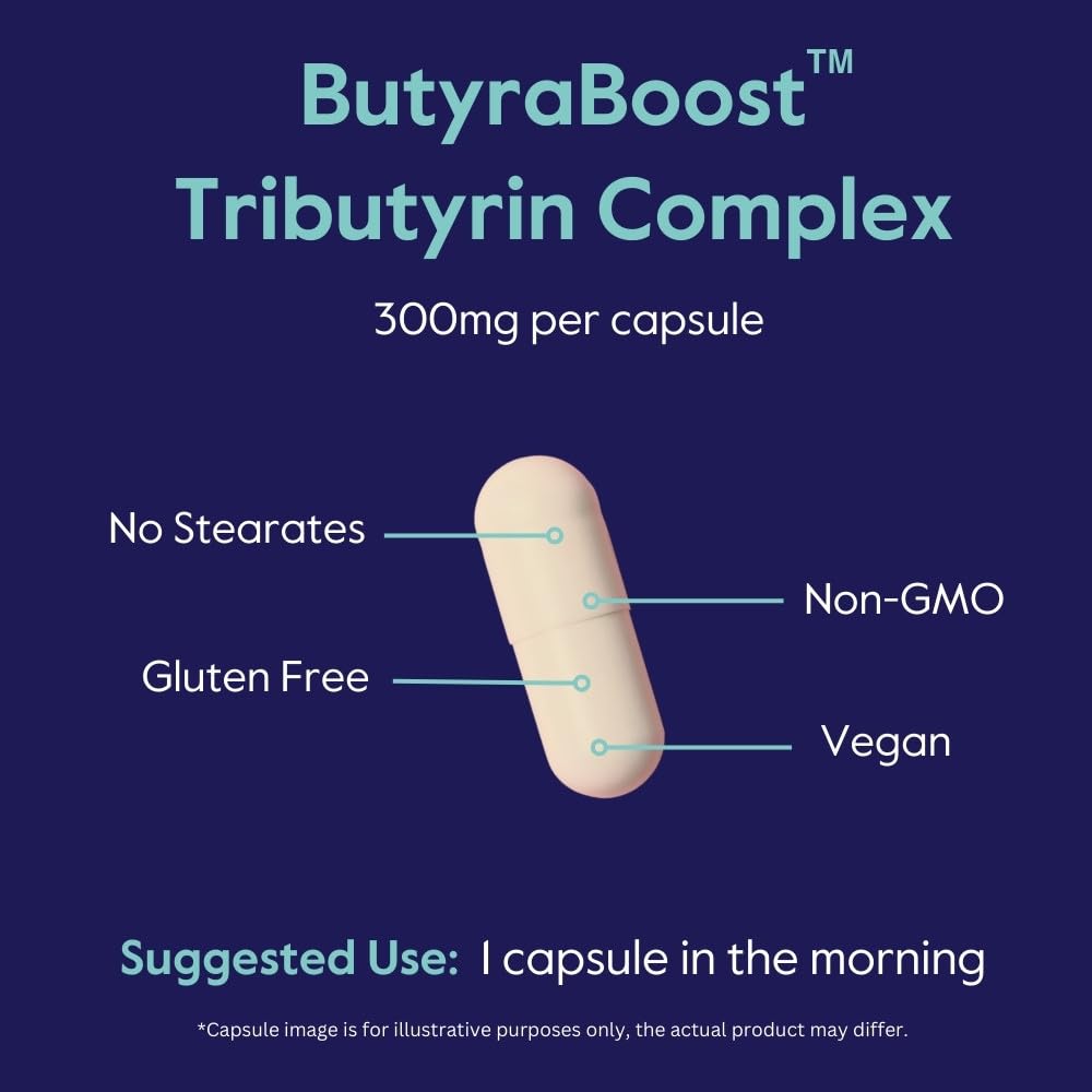 BESTVITE ButyraBoost 300mg Tributyrin Complex – 60 Veg Capsules – Gut Health