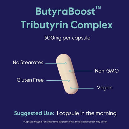 BESTVITE ButyraBoost 300mg Tributyrin Complex – 60 Veg Capsules – Gut Health