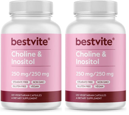 BESTVITE Choline Inositol 500mg – 120 Vegetarian Capsules – Vegan, Gluten Free, Non-GMO (Pack of 2)