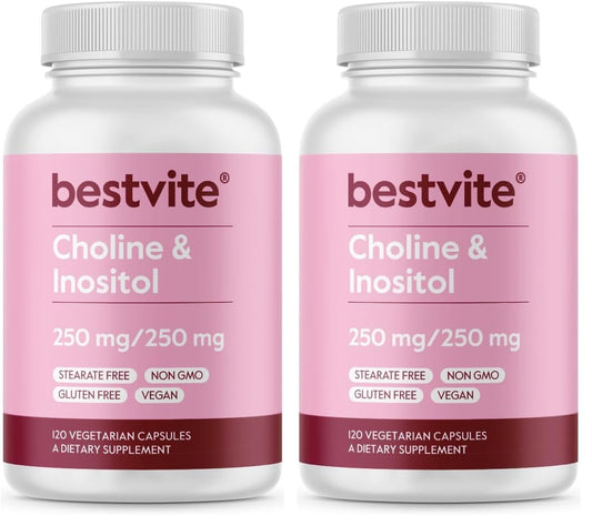 BESTVITE Choline Inositol 500mg – 120 Vegetarian Capsules – Vegan, Gluten Free, Non-GMO (Pack of 2) BritishVita | Premium UK Vitamins & Wellness Supplements