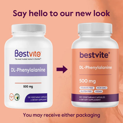 BESTVITE DL-Phenylalanine 500mg - 120 Vegetarian Capsules - Vegan, Gluten Free