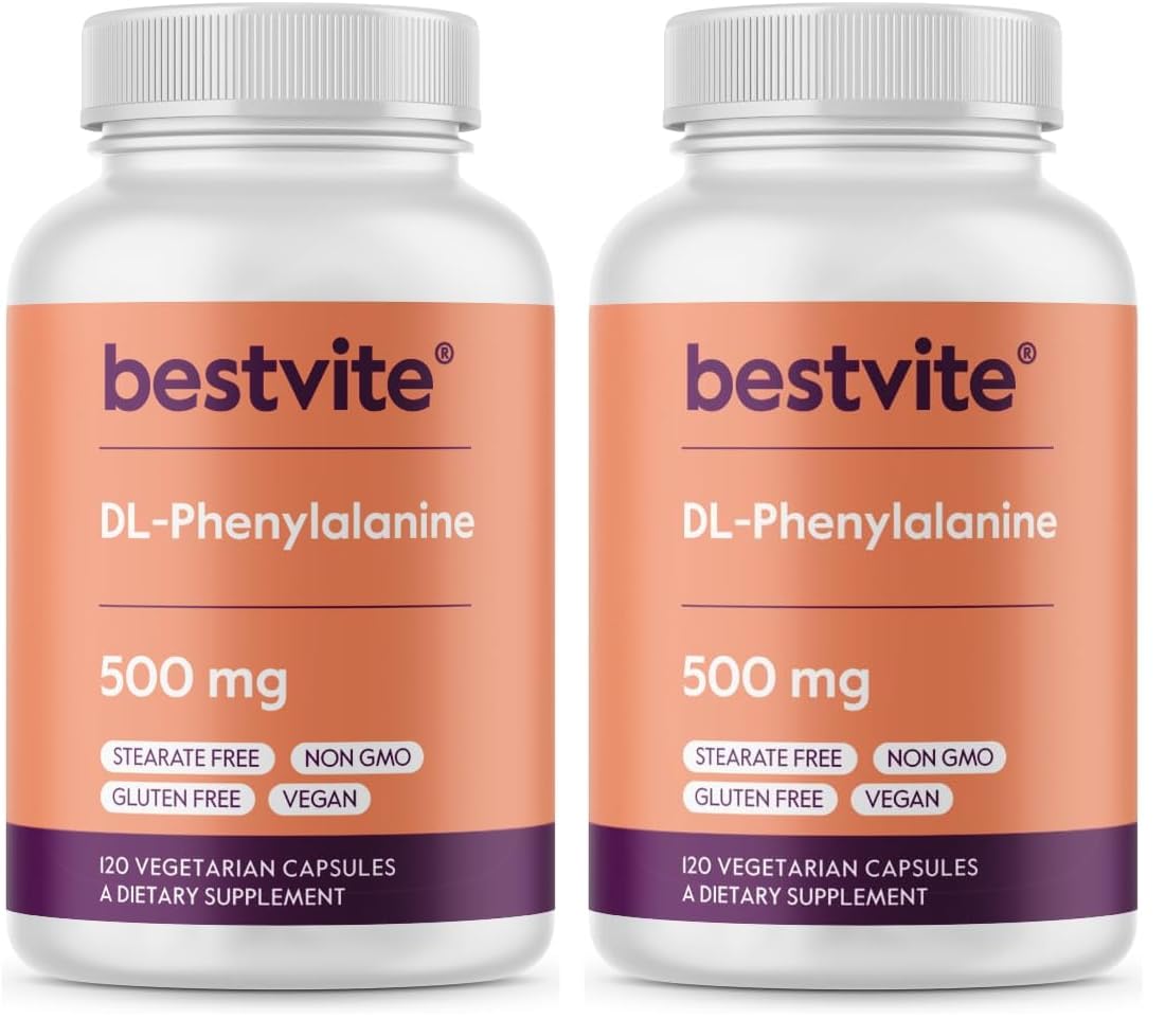BESTVITE DL-Phenylalanine 500mg - 120 Vegetarian Capsules - Vegan, Gluten Free
