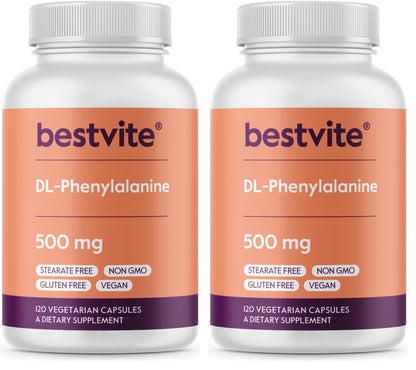 BESTVITE DL-Phenylalanine 500mg - 120 Vegetarian Capsules - Vegan, Gluten Free