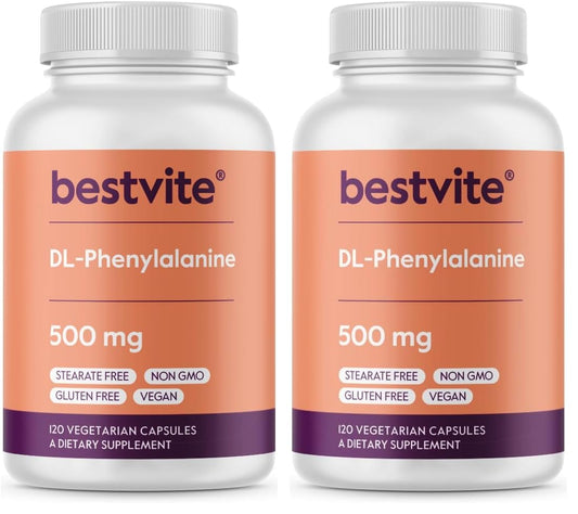 BESTVITE DL-Phenylalanine 500mg - 120 Vegetarian Capsules - Vegan, Gluten Free BritishVita | Premium UK Vitamins & Wellness Supplements