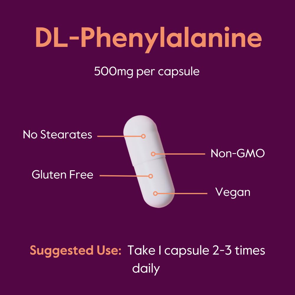 BESTVITE DL-Phenylalanine 500mg (120 Vegetarian Capsules) - Vegan, Gluten Free, Non-GMO