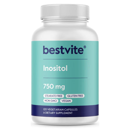 BESTVITE Inositol 750 mg | Myo-Inositol 120 Veg Capsules | Vegan, Gluten Free, Non-GMO, No Stearates