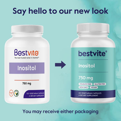 BESTVITE Inositol 750 mg | Myo-Inositol 120 Veg Capsules | Vegan, Gluten Free, Non-GMO, No Stearates