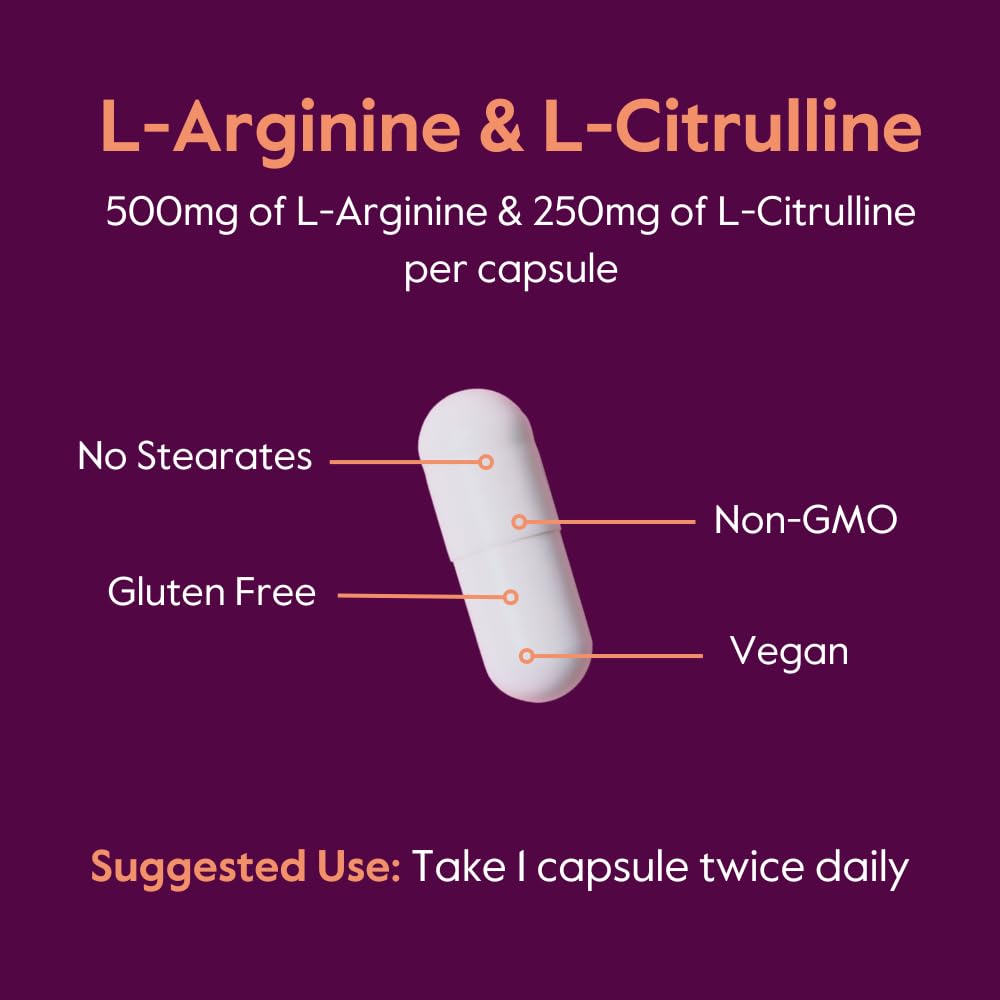 BESTVITE L-Arginine L-Citrulline 500mg/250mg Vegan – 240 Veg Capsules | Gluten Free, Non-GMO