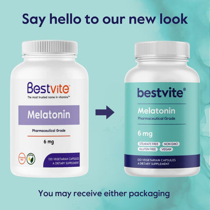 Bestvite Melatonin 6 mg – 120 Veg Caps – Vegan, Non-GMO, Gluten-Free (Pack of 2)