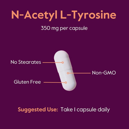 BESTVITE N-Acetyl L-Tyrosine 350mg (NALT) – 120 Capsules – Gluten Free, Non-GMO, No Stearates
