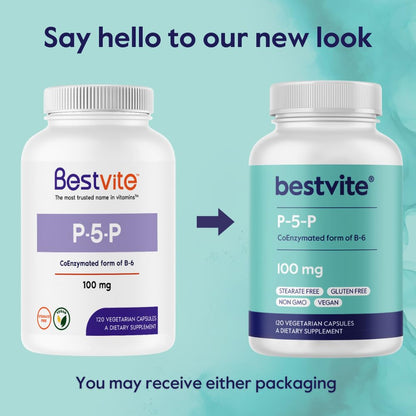 BESTVITE P-5-P 100mg – 240 Vegetarian Capsules | Coenzymated Vitamin B6 (Non-GMO, Vegan, Gluten Free, No Stearates)