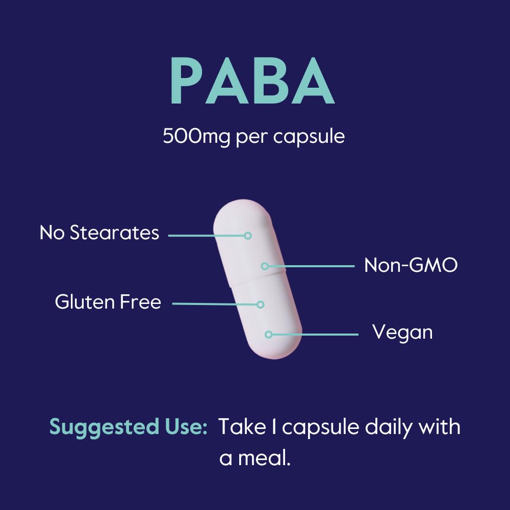 BESTVITE PABA 500mg - 120 Vegetarian Capsules | No Stearates, Vegan, Non-GMO, Gluten Free | Para-Aminobenzoic Acid