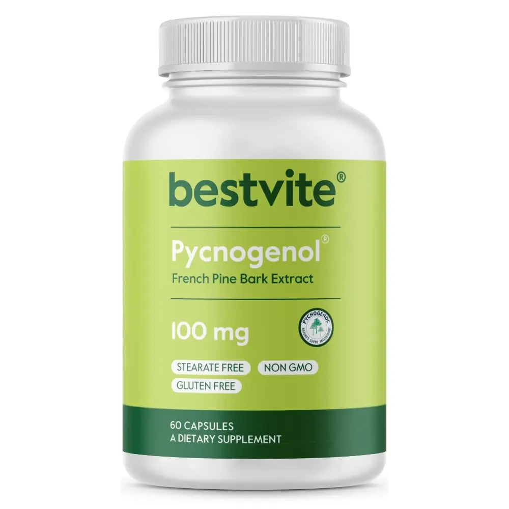 BESTVITE Pycnogenol 100mg (60 Capsules) – French Maritime Pine Bark Extract – Gluten Free, Non-GMO, No Stearates BritishVita | Premium UK Vitamins & Wellness Supplements
