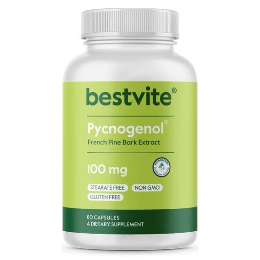 BESTVITE Pycnogenol 100mg (60 Capsules) – French Maritime Pine Bark Extract – Gluten Free, Non-GMO, No Stearates BritishVita | Premium UK Vitamins & Wellness Supplements