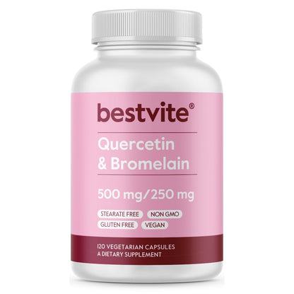BESTVITE Quercetin with Bromelain 500mg/250mg (120 Vegetarian Capsules) – No Stearates – No Silicon Dioxide – Vegan – Non GMO – Gluten Free