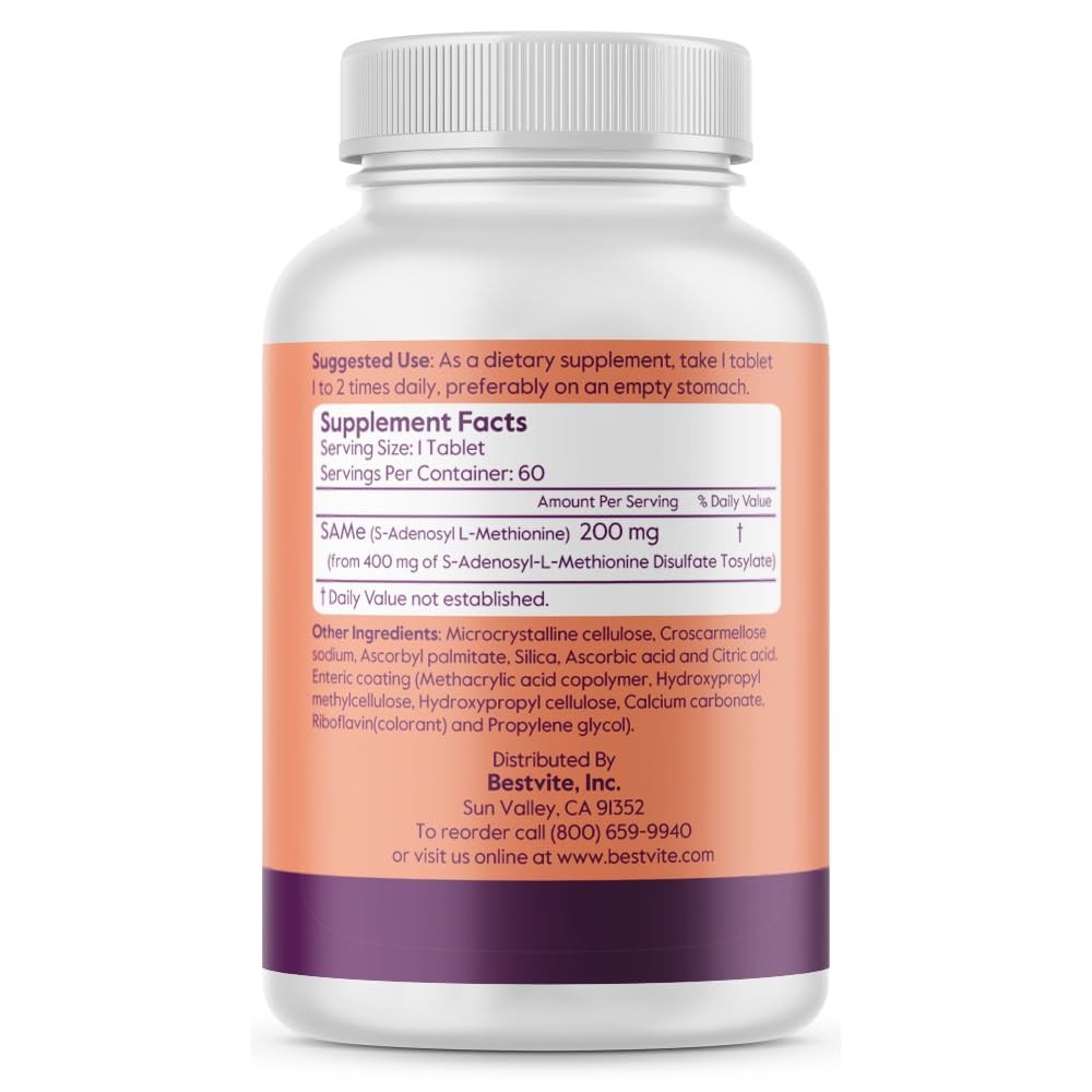 BESTVITE SAM-e 200mg (60 Tablets) – Premium Italian Ingredient | Enteric Coated