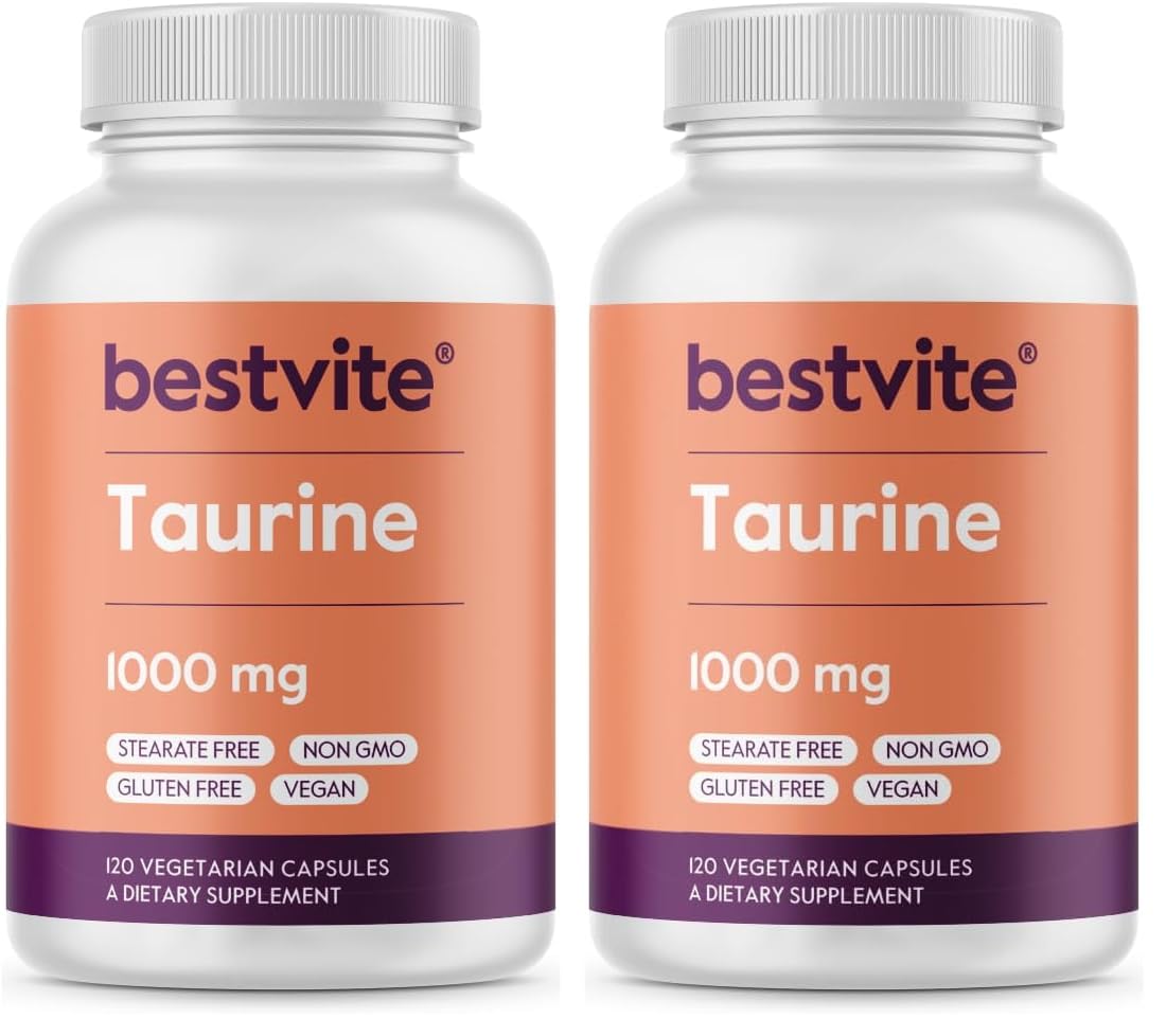 BESTVITE Taurine 1000mg (120 Vegetarian Capsules) - No Stearates - No Fillers - No Flow Agents - Vegan - Non GMO - Gluten Free (Pack of 2)