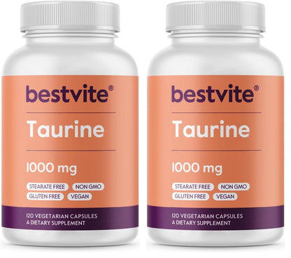 BESTVITE Taurine 1000mg (120 Vegetarian Capsules) - No Stearates - No Fillers - No Flow Agents - Vegan - Non GMO - Gluten Free (Pack of 2)
