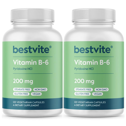 BESTVITE Vitamin B-6 200mg (240 Vegetarian Capsules) (2-Pack) - No Stearates - No Flow Agents BritishVita | Premium UK Vitamins & Wellness Supplements