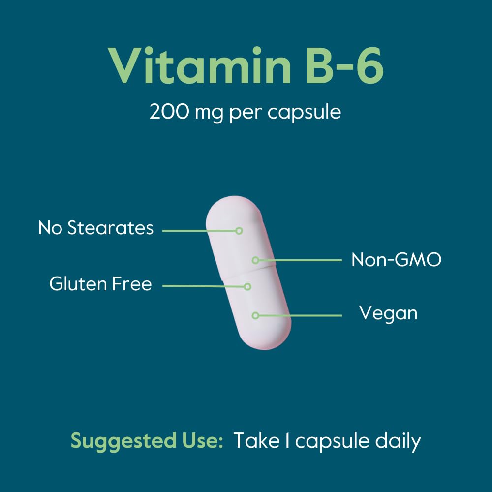 BESTVITE Vitamin B-6 200mg (240 Vegetarian Capsules) (2-Pack) - No Stearates - No Flow Agents