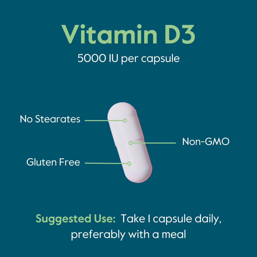 BESTVITE Vitamin D3 5000 IU – 365 Capsules | No Stearates, Gluten Free, Non-GMO