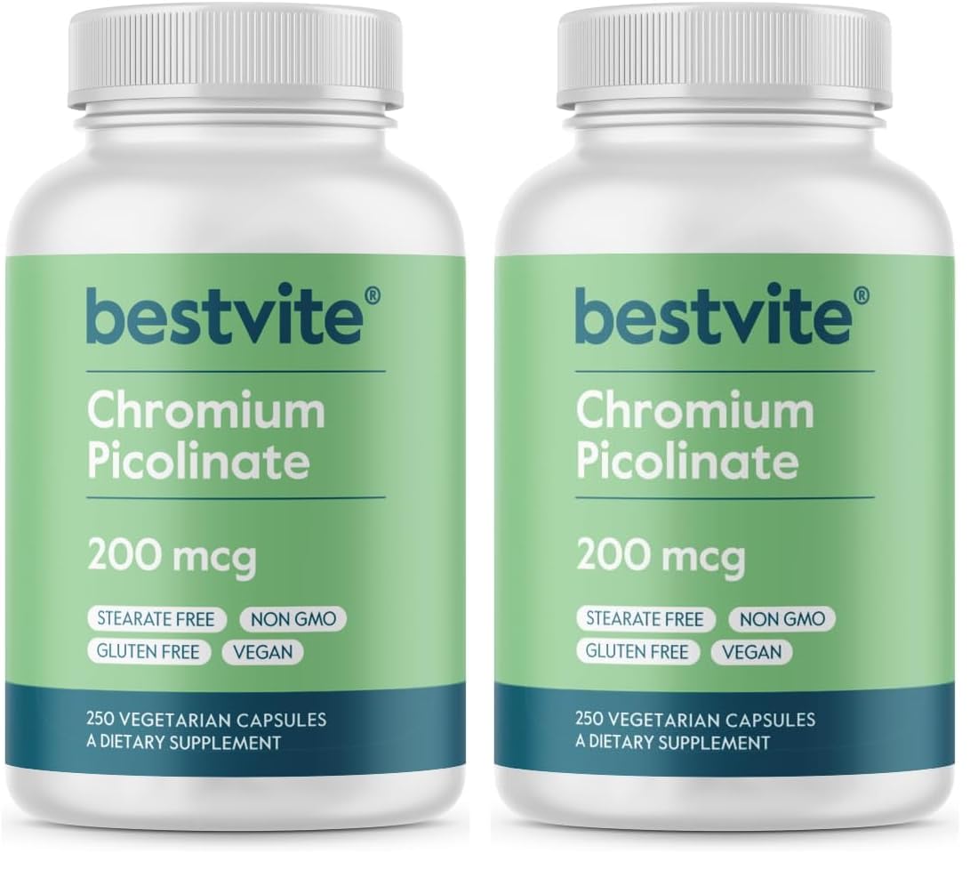 Bestvite Chromium Picolinate 200 mcg - 250 Vegetarian Capsules | Vegan, Gluten Free, Non-GMO | Pack of 2