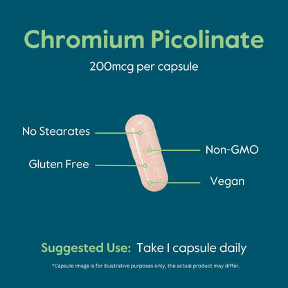 Bestvite Chromium Picolinate 200 mcg - 250 Vegetarian Capsules | Vegan, Gluten Free, Non-GMO | Pack of 2