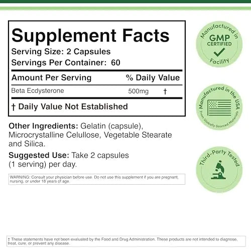 Double Wood Beta Ecdysterone Supplement - 500mg per Serving, 60 Servings, Non-GMO & Gluten Free BritishVita | Premium UK Vitamins & Wellness Supplements