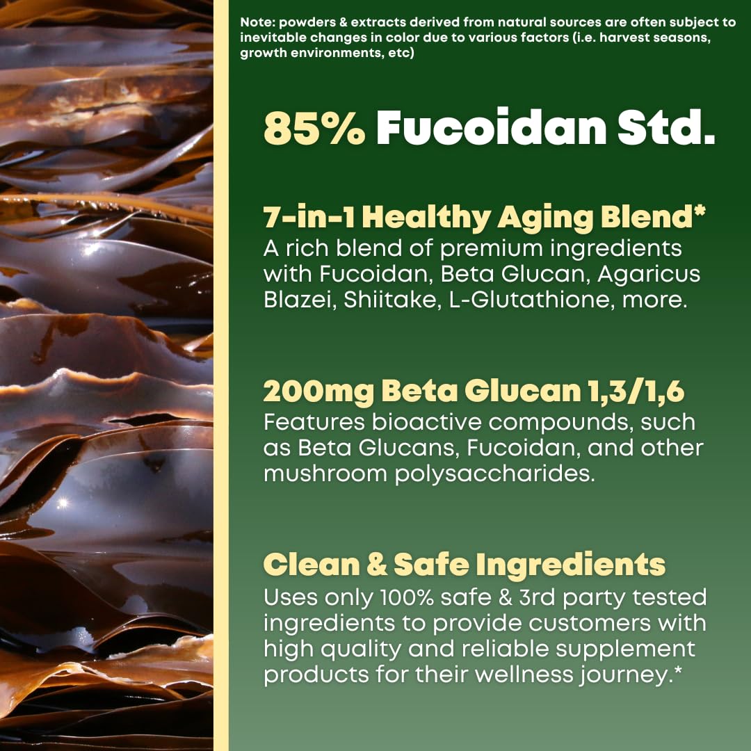 Beta Glucan & Fucoidan Brown Seaweed Extract - Immune & Cellular Support (90 Capsules) - Non-GMO, Gluten Free
