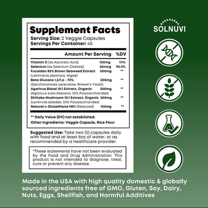 Beta Glucan & Fucoidan Brown Seaweed Extract - Immune & Cellular Support (90 Capsules) - Non-GMO, Gluten Free
