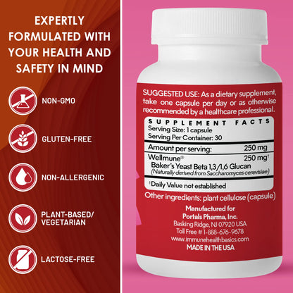 Immune Health Basics Ultra Strength Immunity - Clinically Proven Immune Support - Wellmune Highly Purified Beta Glucan - Gluten-Free, Non-allergenic, Non-GMO and Vegan Capsules - 30 Capsules, 250 mg