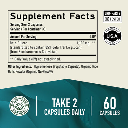 Beta Glucan 1100mg Immunity & Skin Support | 1,3D & 1,6 Beta Glucans | 60ct
