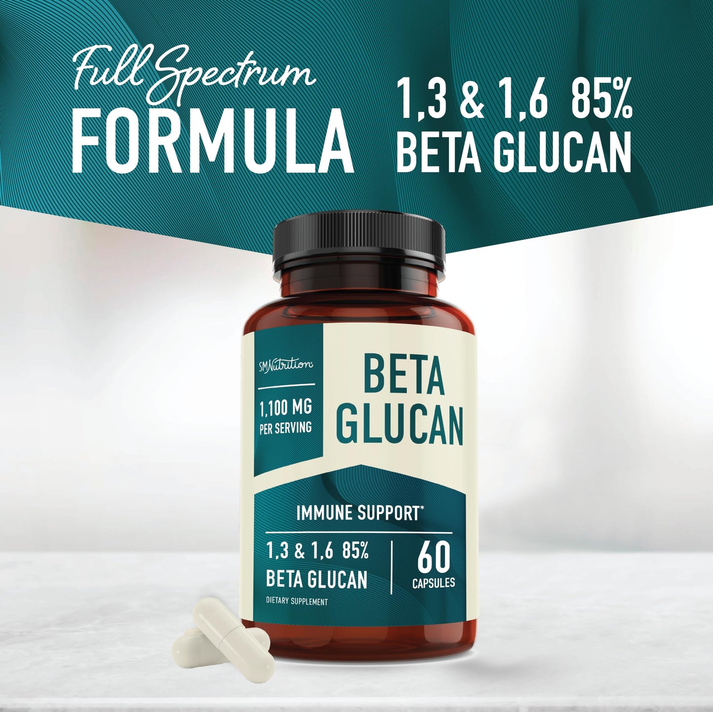 Beta Glucan 1100mg Immunity & Skin Support | 1,3D & 1,6 Beta Glucans | 60ct